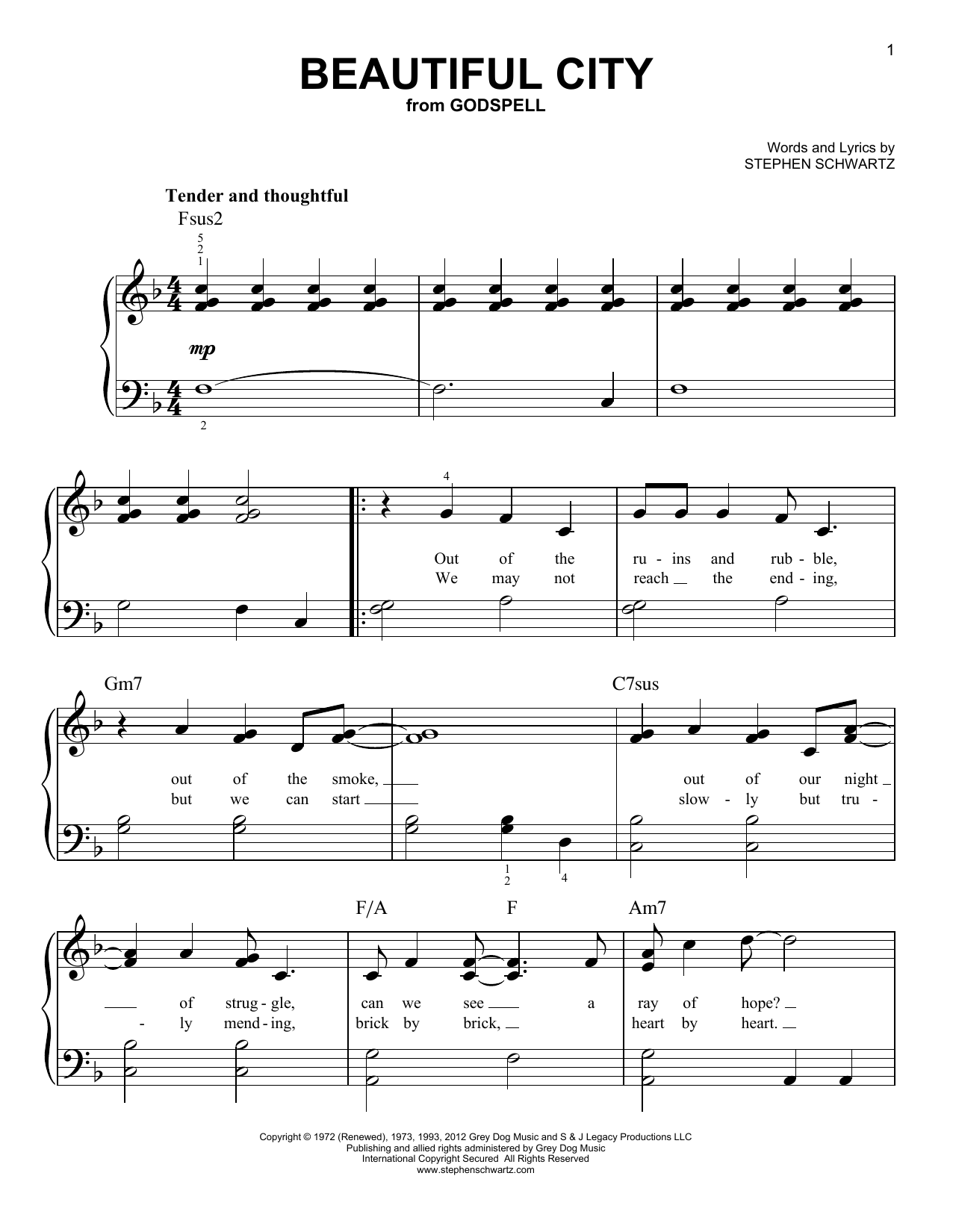 Stephen Schwartz Beautiful City (from Godspell) sheet music notes and chords. Download Printable PDF.