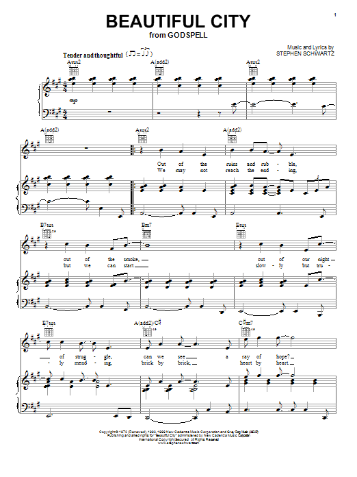 Stephen Schwartz Beautiful City sheet music notes and chords. Download Printable PDF.