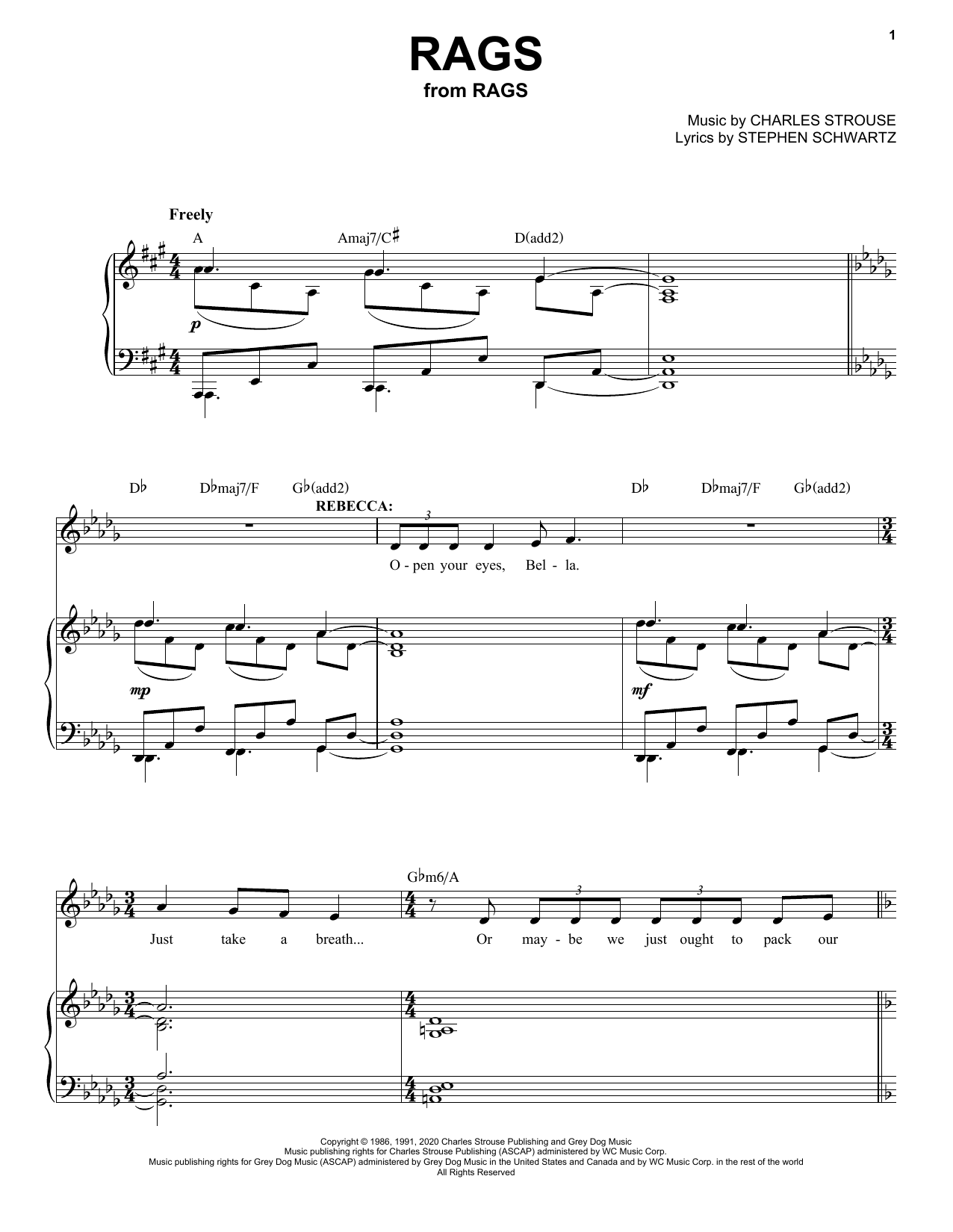 Stephen Schwartz & Charles Strouse Rags (from Rags: The Musical) sheet music notes and chords. Download Printable PDF.