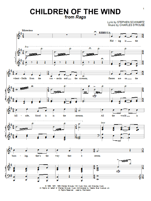 Learn to play Stephen Schwartz Children Of The Wind (from Rags) sheet music for Piano & Vocal in minutes. Price: 7.8900$ Stephen Schwartz Children Of The Wind (from Rags) sheet music notes and chords arranged for Piano & Vocal