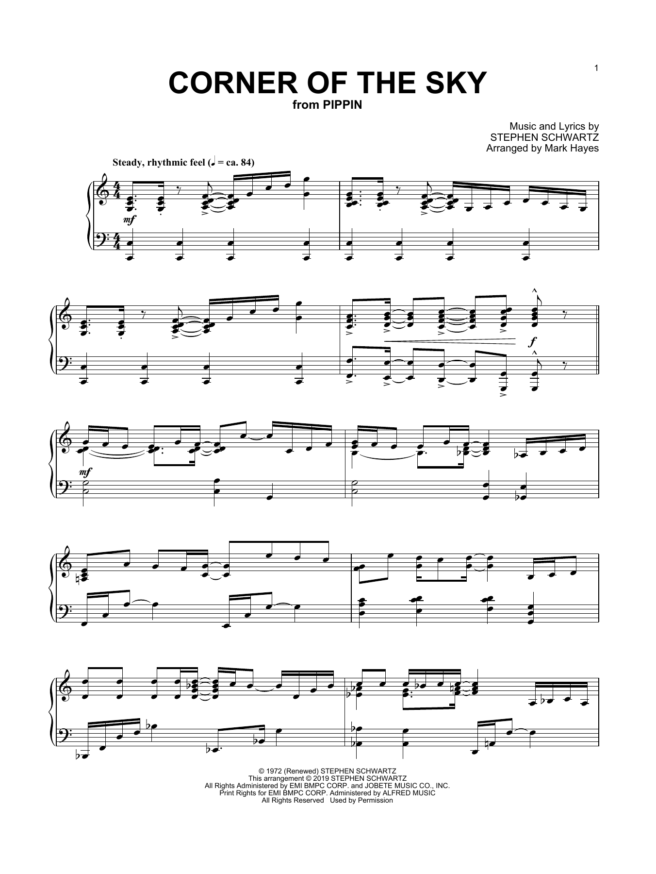 Stephen Schwartz Corner Of The Sky (from Pippin) (arr. Mark Hayes) sheet music notes and chords. Download Printable PDF.