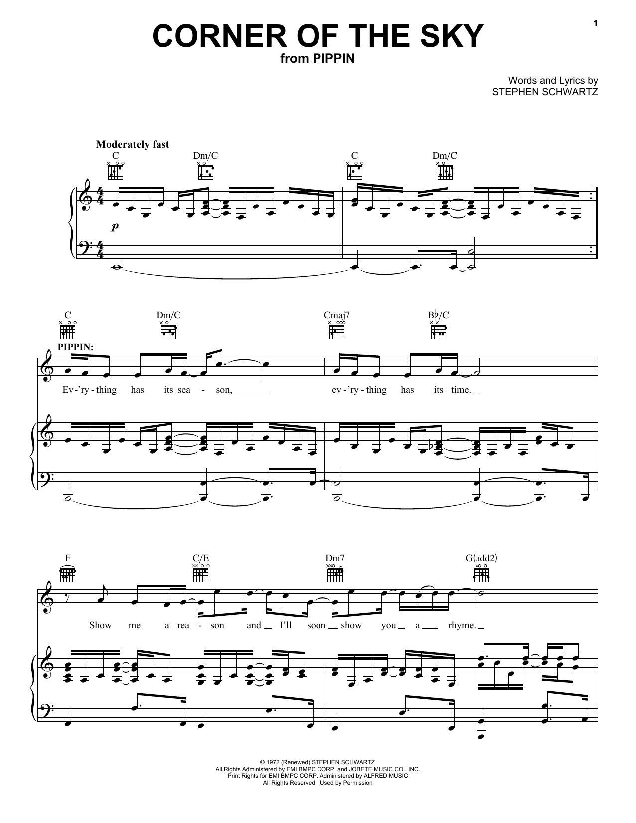 Stephen Schwartz Corner Of The Sky sheet music notes and chords. Download Printable PDF.