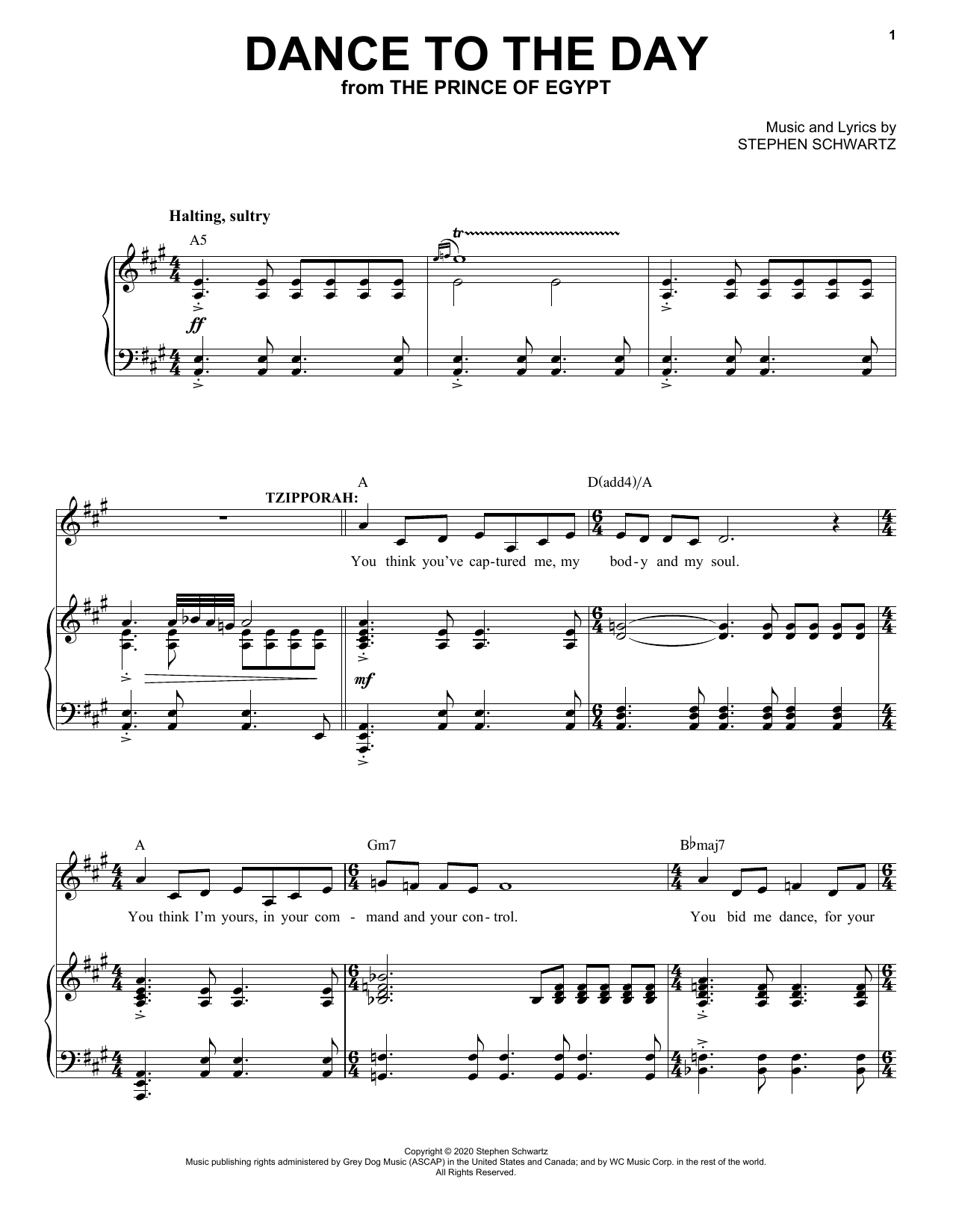 Stephen Schwartz Dance To The Day (from The Prince Of Egypt: A New Musical) sheet music notes and chords. Download Printable PDF.