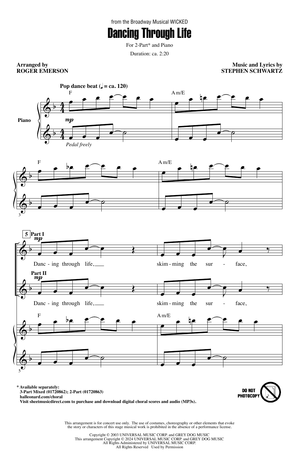 Stephen Schwartz Dancing Through Life (from Wicked) (arr. Roger Emerson) sheet music notes and chords. Download Printable PDF.