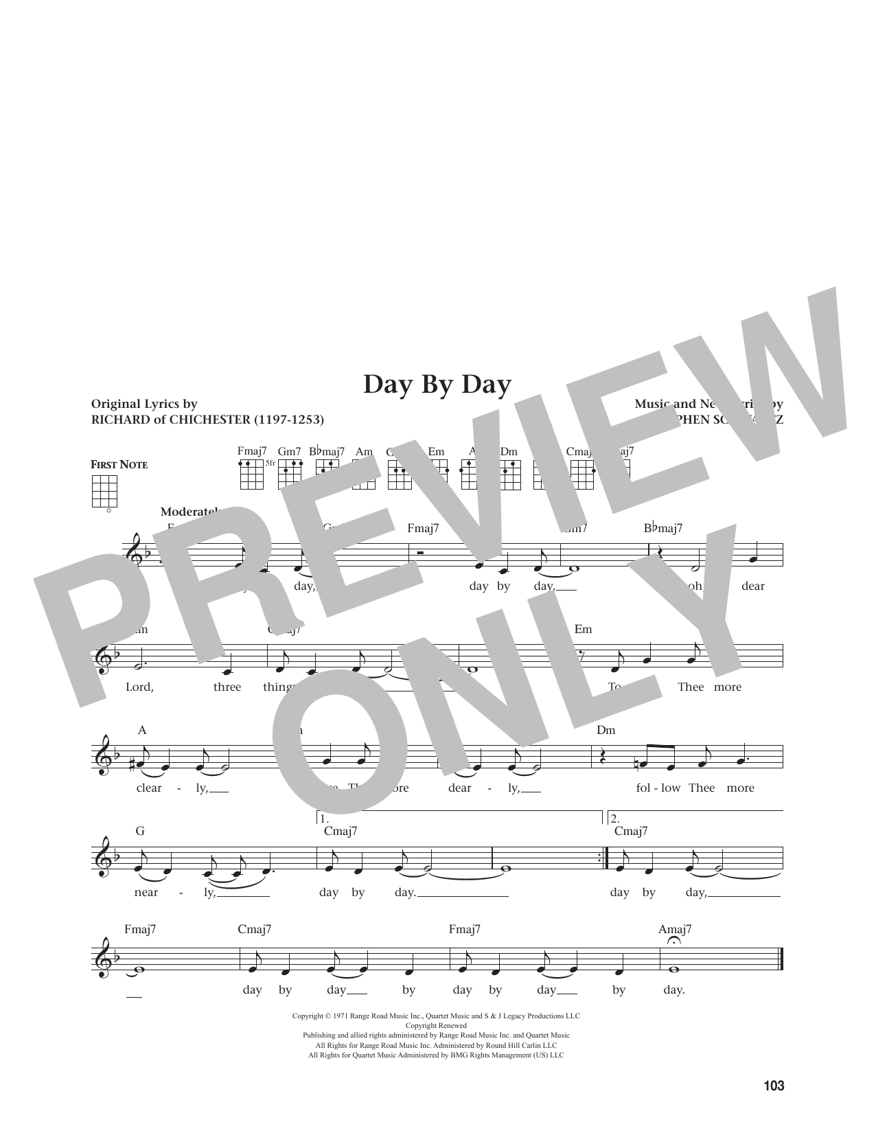 Stephen Schwartz Day By Day (from Godspell) (from The Daily Ukulele) (arr. Jim Beloff) sheet music notes and chords. Download Printable PDF.