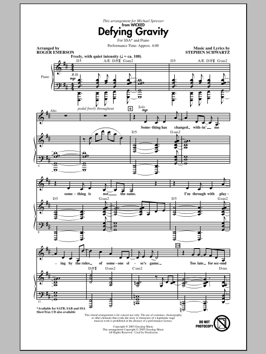 Stephen Schwartz Defying Gravity (from Wicked) (arr. Roger Emerson) sheet music notes and chords. Download Printable PDF.