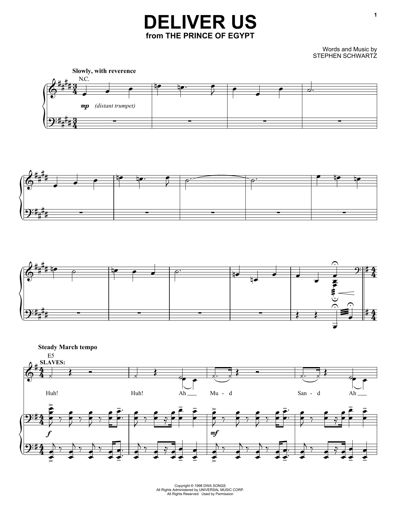 Stephen Schwartz Deliver Us (from The Prince Of Egypt: A New Musical) sheet music notes and chords. Download Printable PDF.