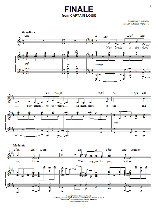 Learn to play Stephen Schwartz Finale sheet music for Piano, Vocal & Guitar Chords (Right-Hand Melody) in minutes. Price: 7.8900$ Stephen Schwartz Finale sheet music notes and chords arranged for Piano, Vocal & Guitar Chords (Right-Hand Melody)
