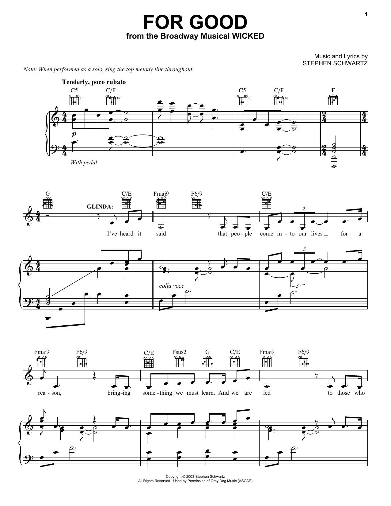 Stephen Schwartz For Good (from Wicked) sheet music notes and chords. Download Printable PDF.