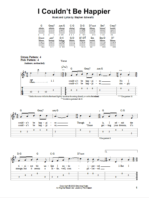 Stephen Schwartz I Couldn't Be Happier (from Wicked) sheet music notes and chords. Download Printable PDF.