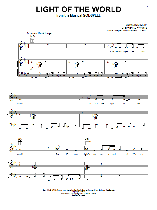 Stephen Schwartz Light Of The World sheet music notes and chords. Download Printable PDF.