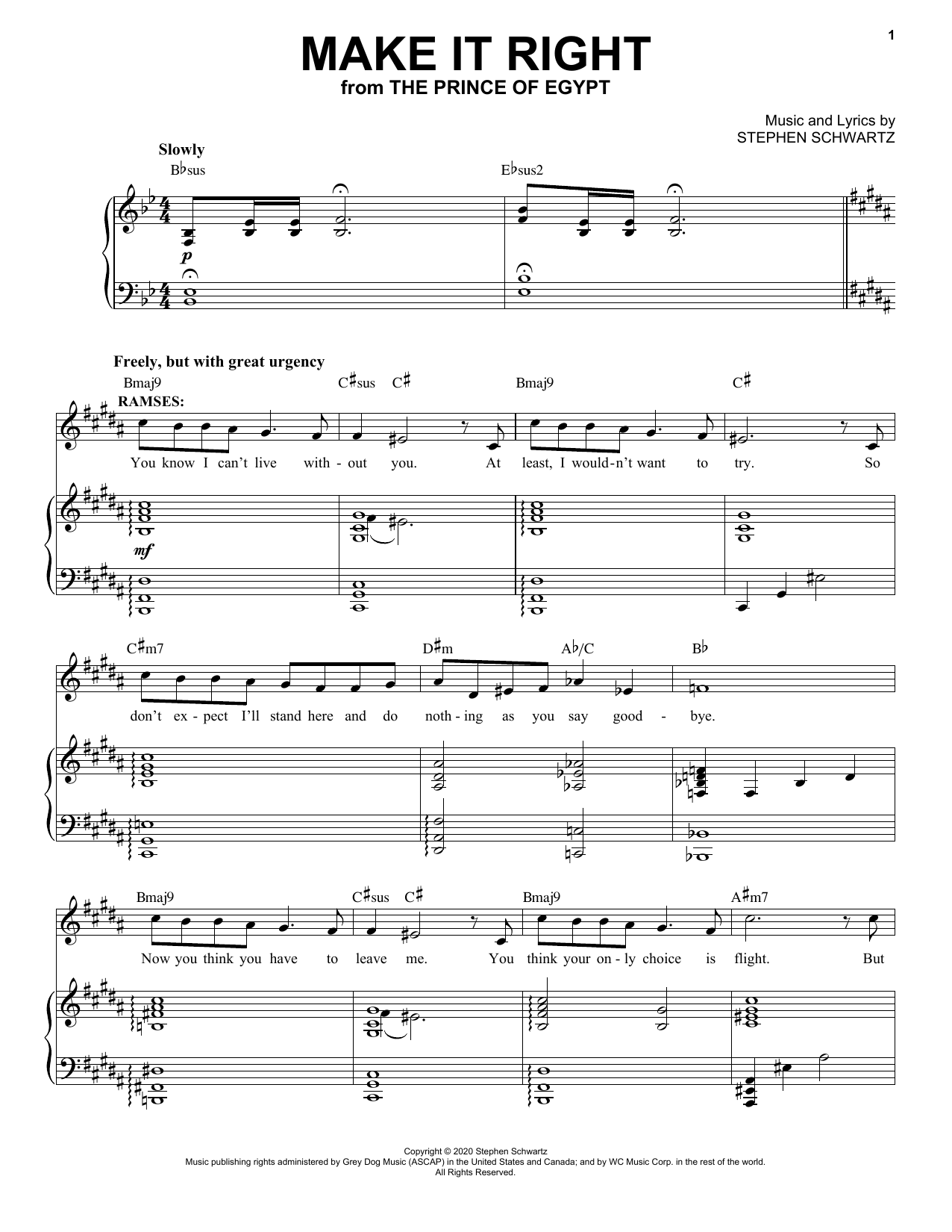 Stephen Schwartz Make It Right (from The Prince Of Egypt: A New Musical) sheet music notes and chords. Download Printable PDF.