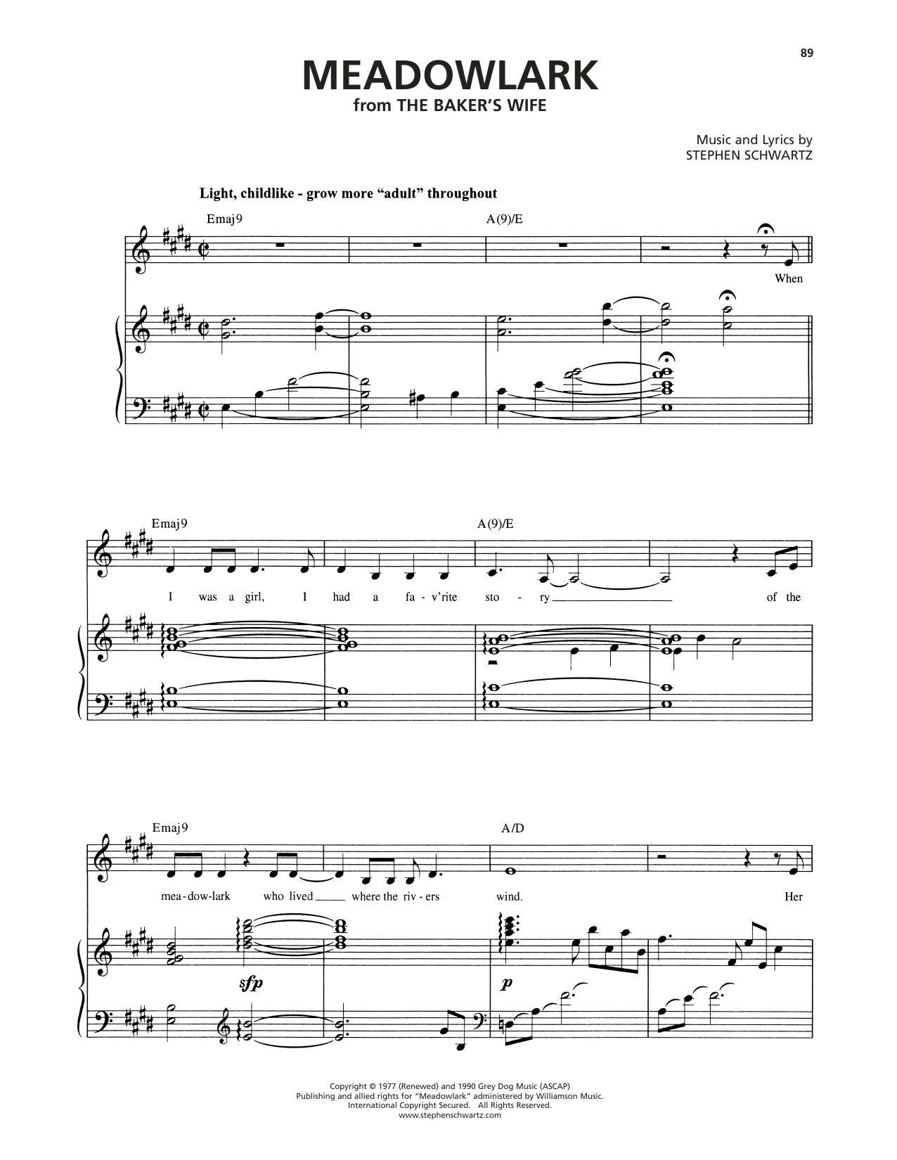 Stephen Schwartz Meadowlark (from The Baker's Wife) sheet music notes and chords. Download Printable PDF.