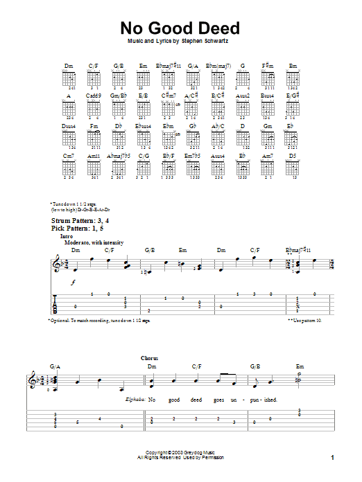 Stephen Schwartz No Good Deed (from Wicked) sheet music notes and chords. Download Printable PDF.