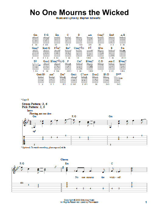 Stephen Schwartz No One Mourns The Wicked (from Wicked) sheet music notes and chords. Download Printable PDF.