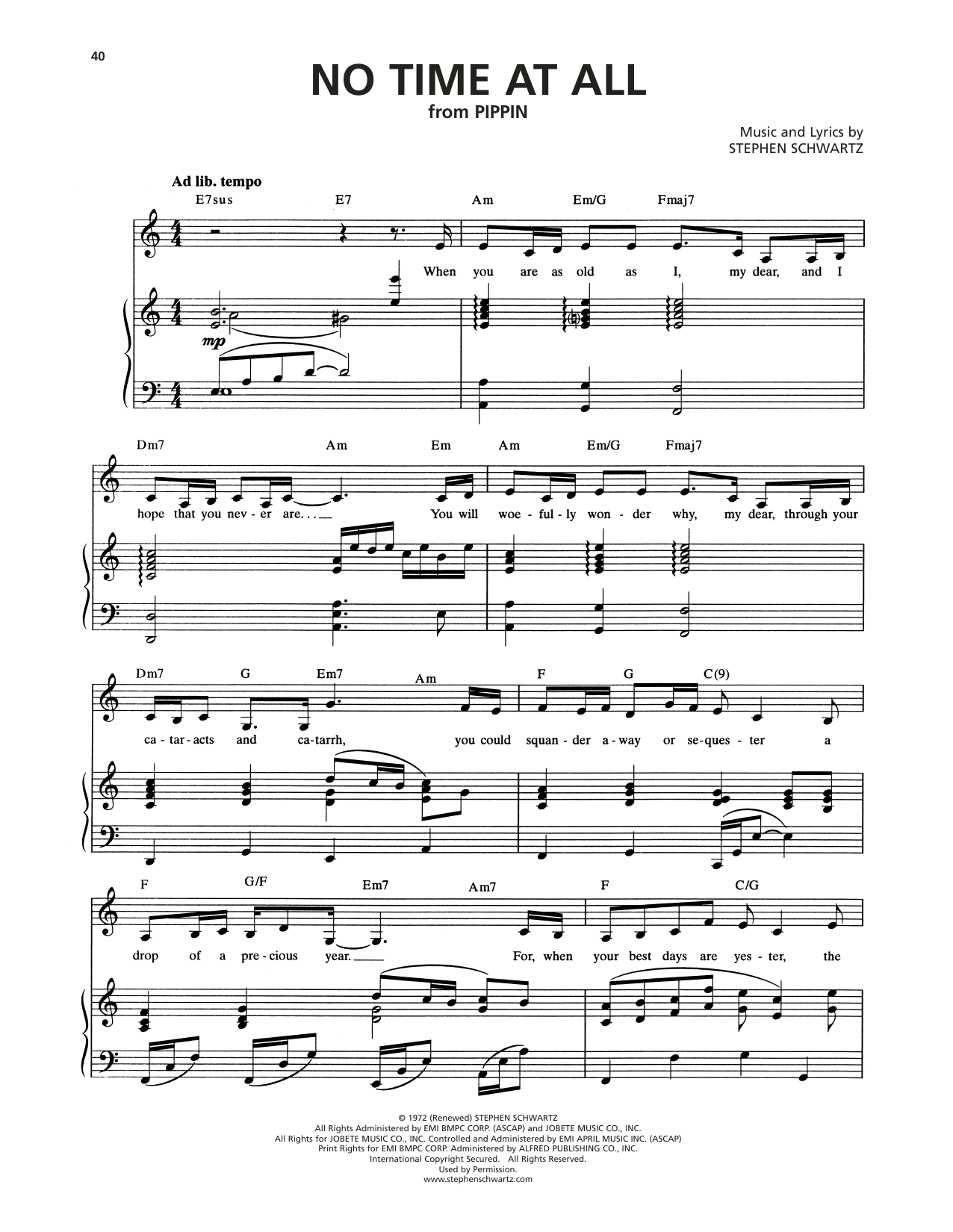 Stephen Schwartz No Time At All (from Pippin) sheet music notes and chords. Download Printable PDF.