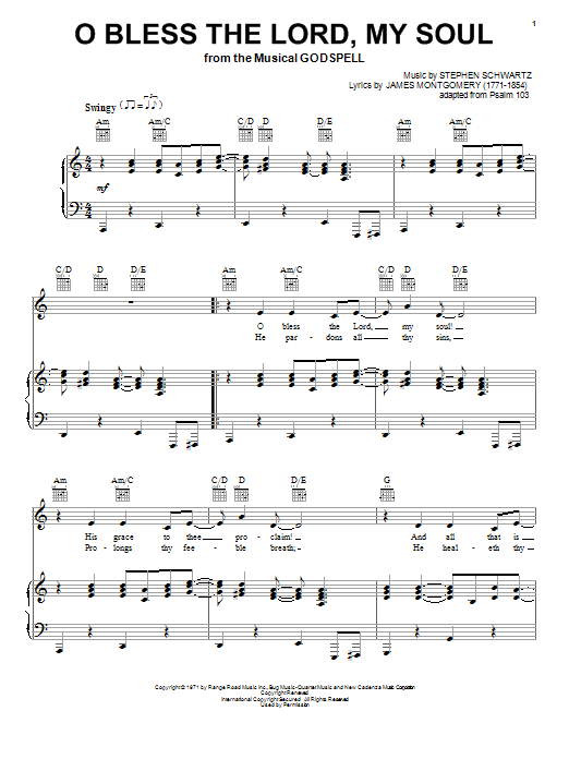 Stephen Schwartz O Bless The Lord, My Soul sheet music notes and chords. Download Printable PDF.