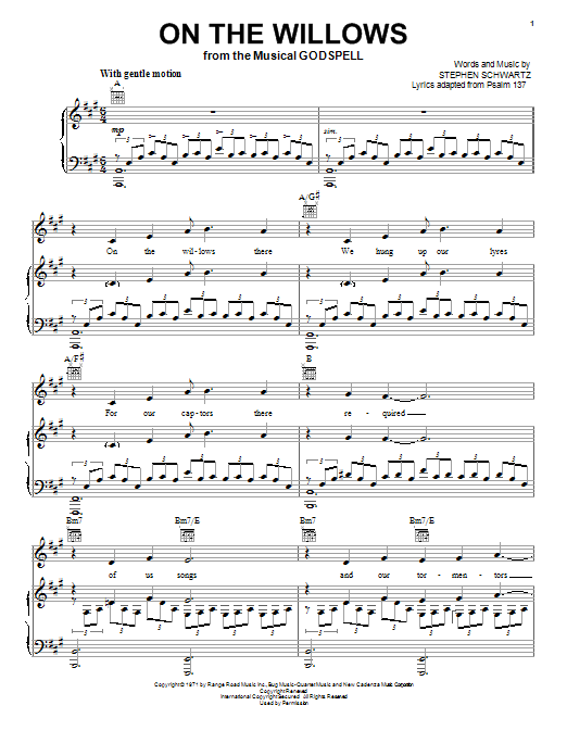 Learn to play Stephen Schwartz On The Willows sheet music for Piano, Vocal & Guitar Chords (Right-Hand Melody) in minutes. Price: 7.8900$ Stephen Schwartz On The Willows sheet music notes and chords arranged for Piano, Vocal & Guitar Chords (Right-Hand Melody)