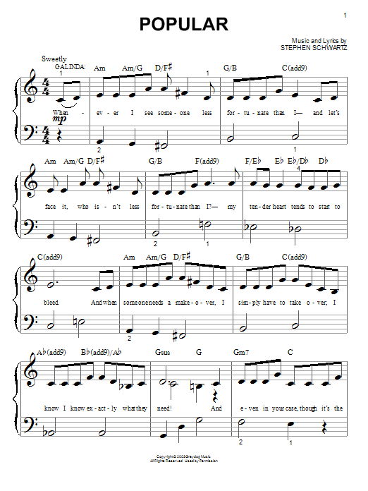 Stephen Schwartz Popular (from Wicked) sheet music notes and chords. Download Printable PDF.