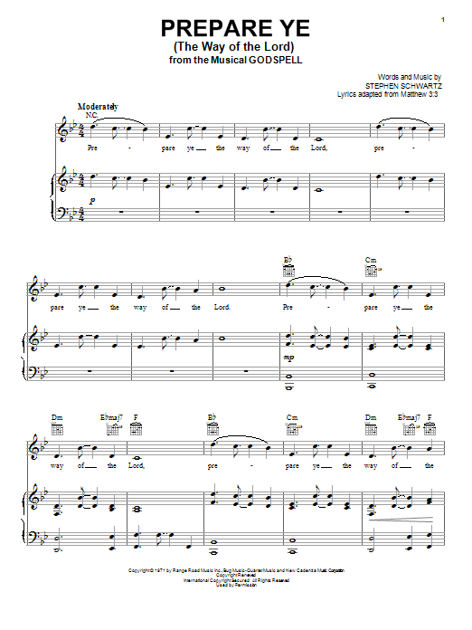 Stephen Schwartz Prepare Ye (The Way Of The Lord) sheet music notes and chords. Download Printable PDF.