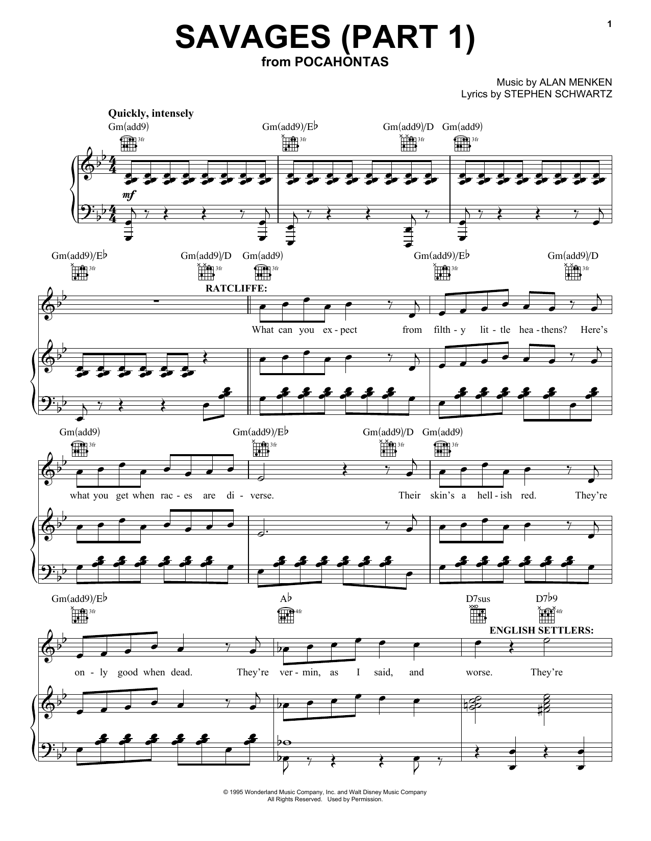 Stephen Schwartz Savages (Part 1) sheet music notes and chords. Download Printable PDF.