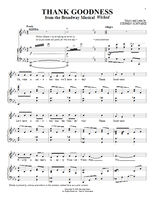 Stephen Schwartz Thank Goodness sheet music notes and chords. Download Printable PDF.