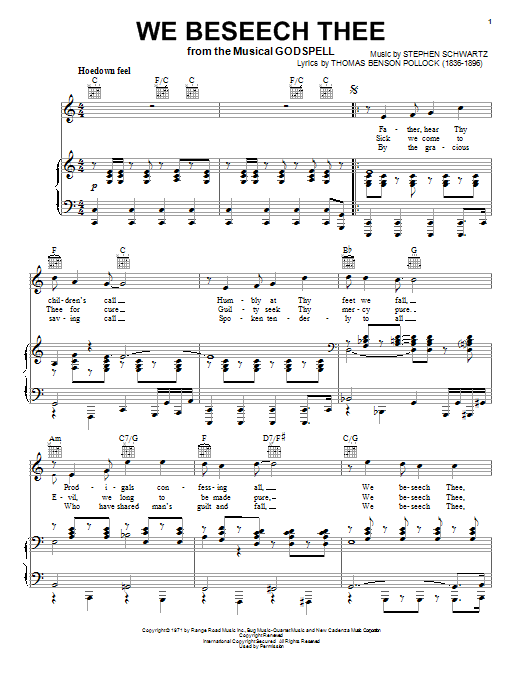 Stephen Schwartz We Beseech Thee sheet music notes and chords. Download Printable PDF.