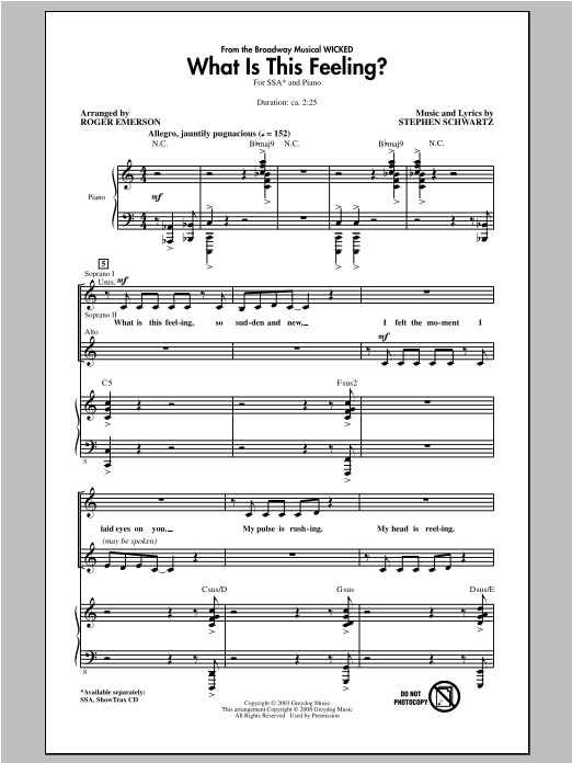 Roger Emerson What Is This Feeling? (from Wicked) sheet music notes and chords. Download Printable PDF.