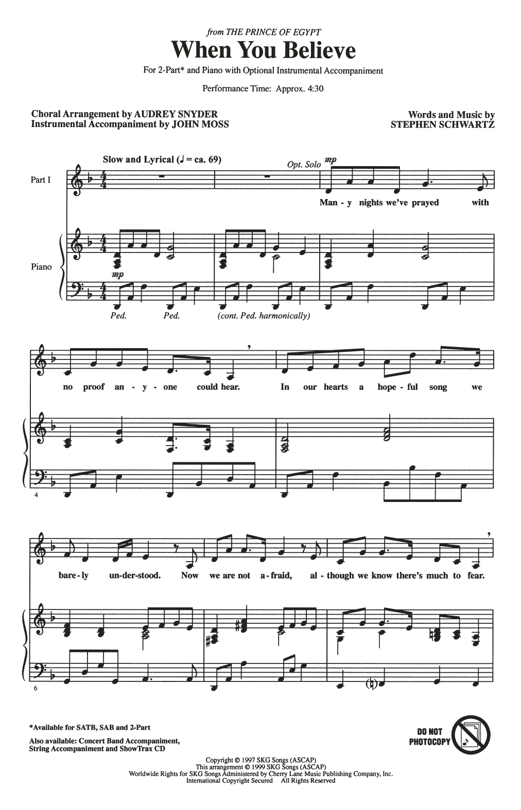 Stephen Schwartz When You Believe (from The Prince Of Egypt) (arr. Audrey Snyder) sheet music notes and chords. Download Printable PDF.