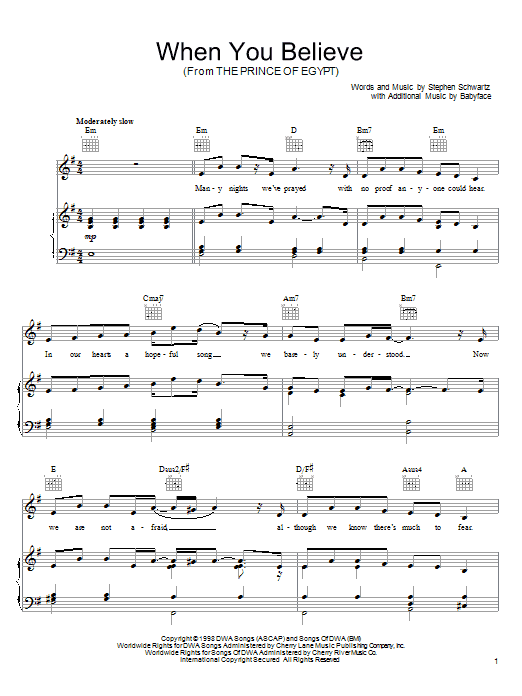 Stephen Schwartz When You Believe (from The Prince Of Egypt) sheet music notes and chords. Download Printable PDF.