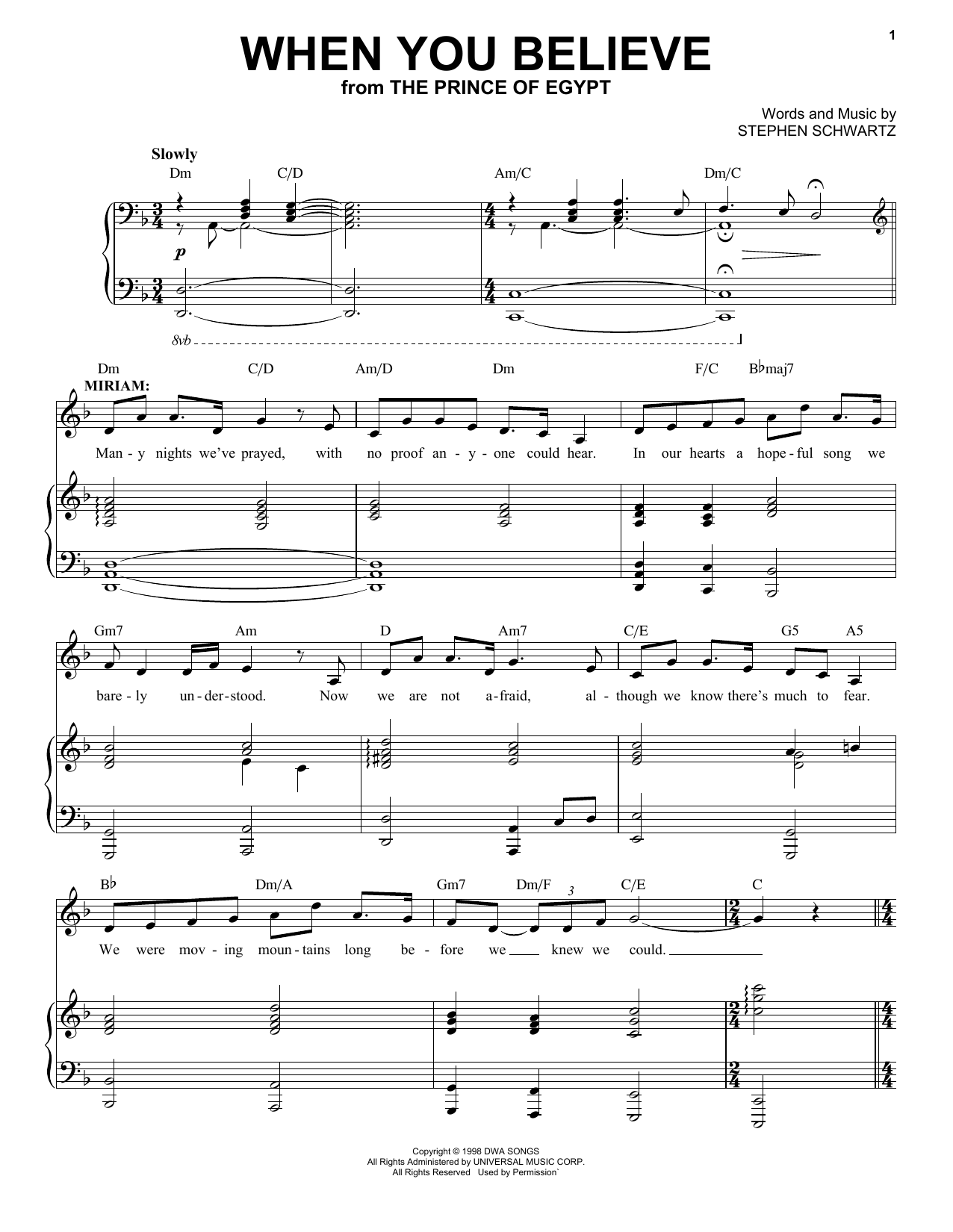 Stephen Schwartz When You Believe (from The Prince Of Egypt: A New Musical) sheet music notes and chords. Download Printable PDF.