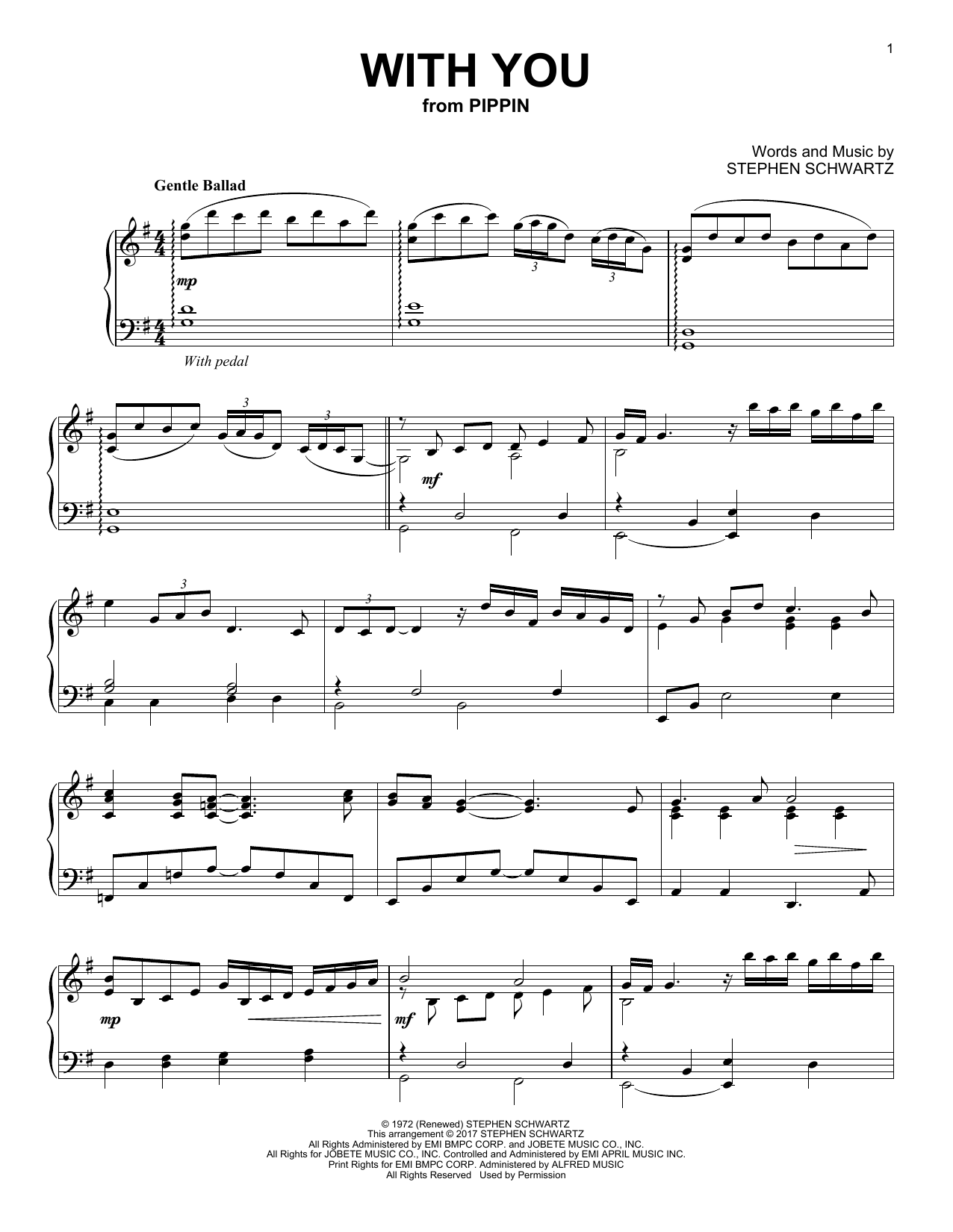 Stephen Schwartz With You (from Pippin) sheet music notes and chords. Download Printable PDF.