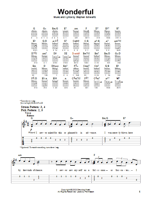 Stephen Schwartz Wonderful (from Wicked) sheet music notes and chords. Download Printable PDF.