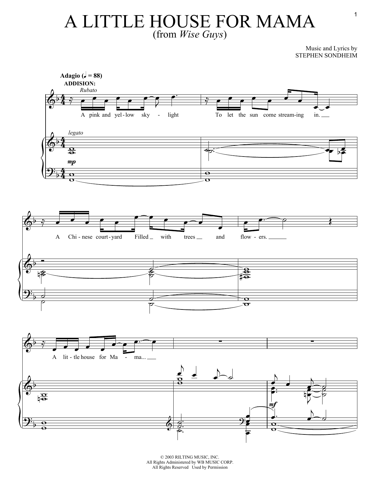 Stephen Sondheim A Little House For Mama sheet music notes and chords arranged for Piano & Vocal