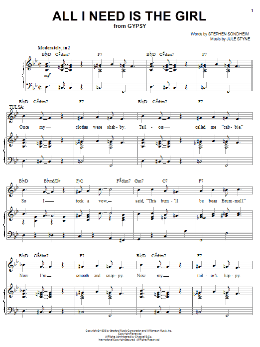 Stephen Sondheim All I Need Is The Girl sheet music notes and chords. Download Printable PDF.