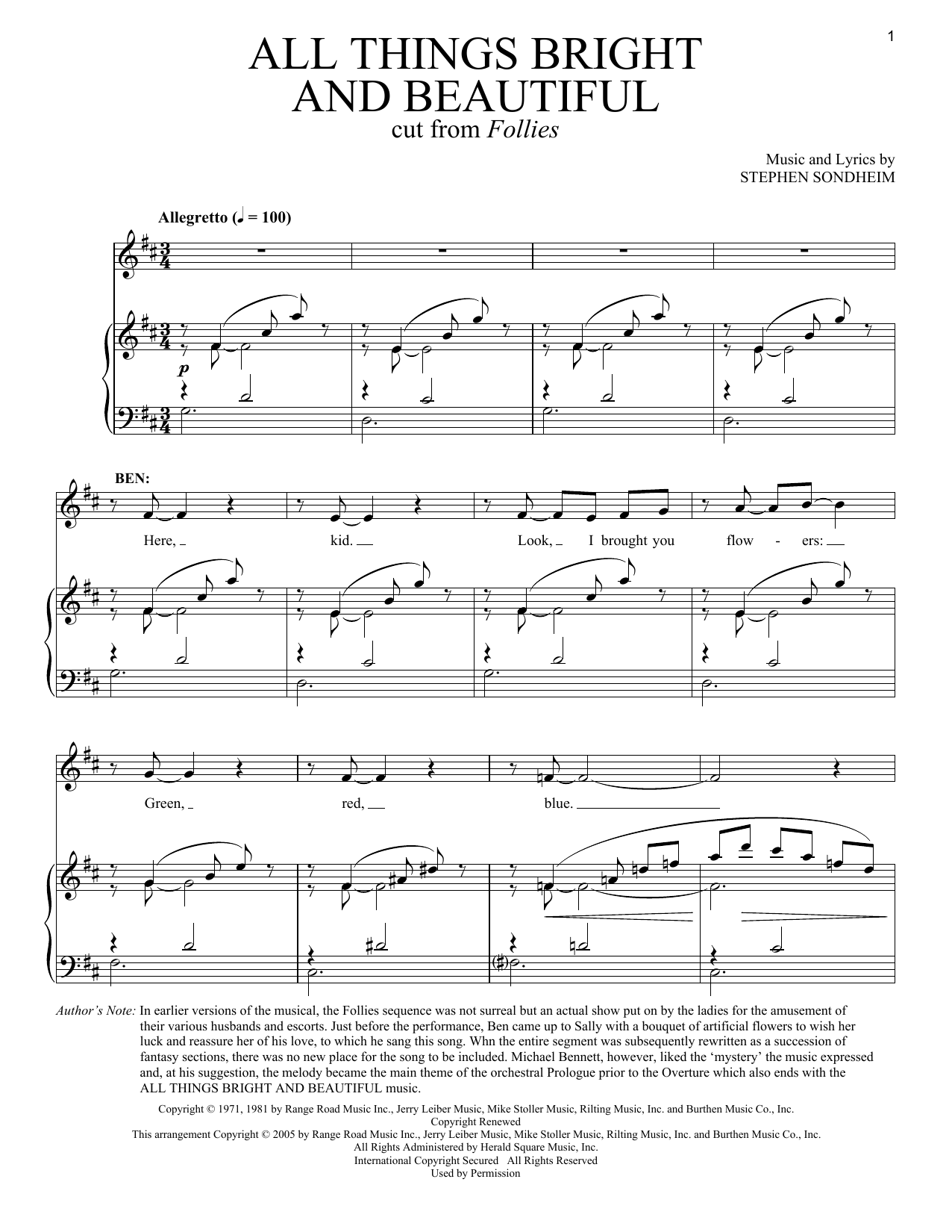 Stephen Sondheim All Things Bright And Beautiful sheet music notes and chords. Download Printable PDF.