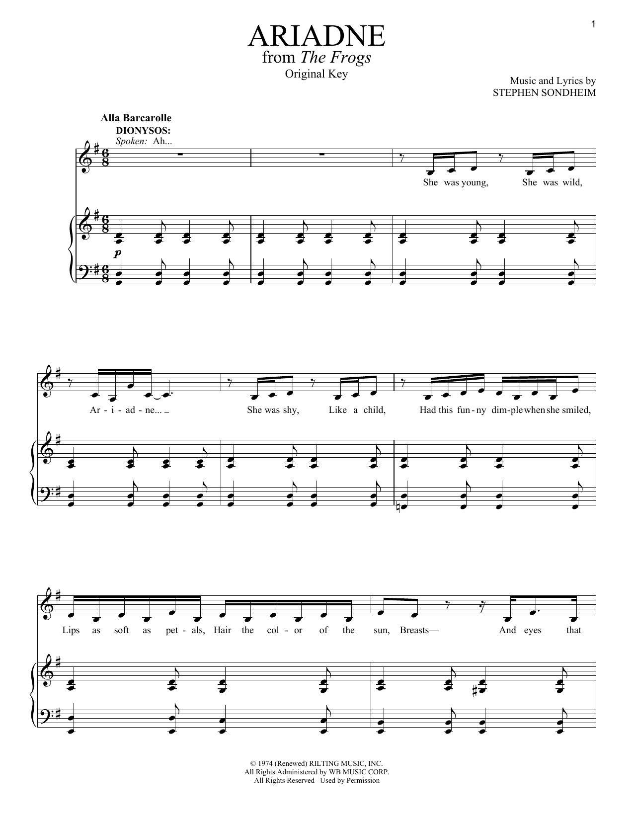 Stephen Sondheim Ariadne sheet music notes and chords. Download Printable PDF.