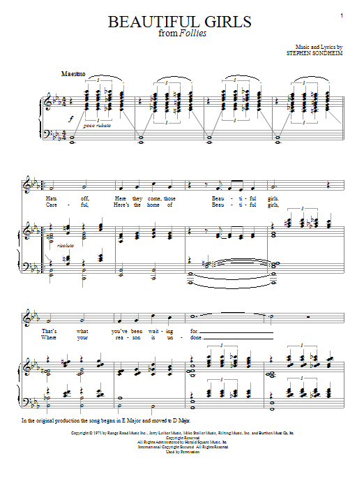 Learn to play Stephen Sondheim Beautiful Girls sheet music for Piano & Vocal in minutes. Price: 7.8900$ Stephen Sondheim Beautiful Girls sheet music notes and chords arranged for Piano & Vocal
