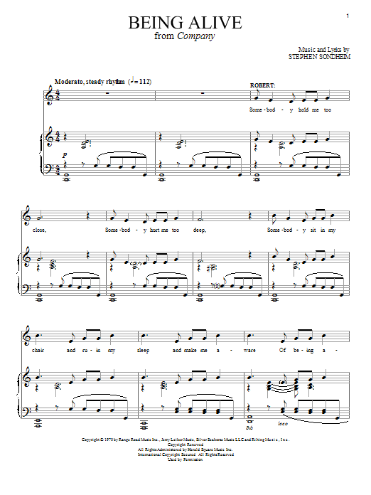 Stephen Sondheim Being Alive sheet music notes and chords. Download Printable PDF.