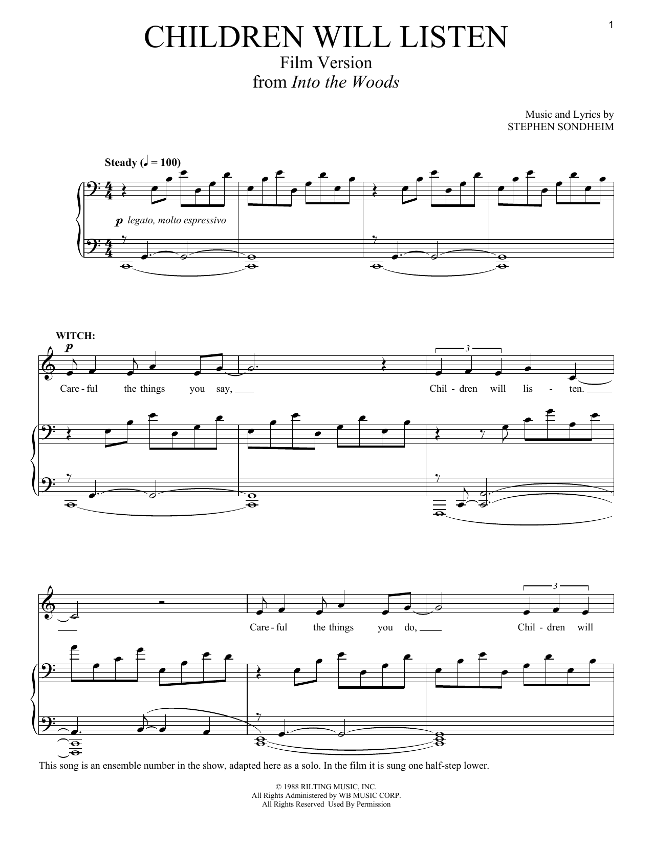 Learn to play Stephen Sondheim Children Will Listen (Film Version) (from Into The Woods) sheet music for Piano & Vocal in minutes. Price: 7.8900$ Stephen Sondheim Children Will Listen (Film Version) (from Into The Woods) sheet music notes and chords arranged for Piano & Vocal
