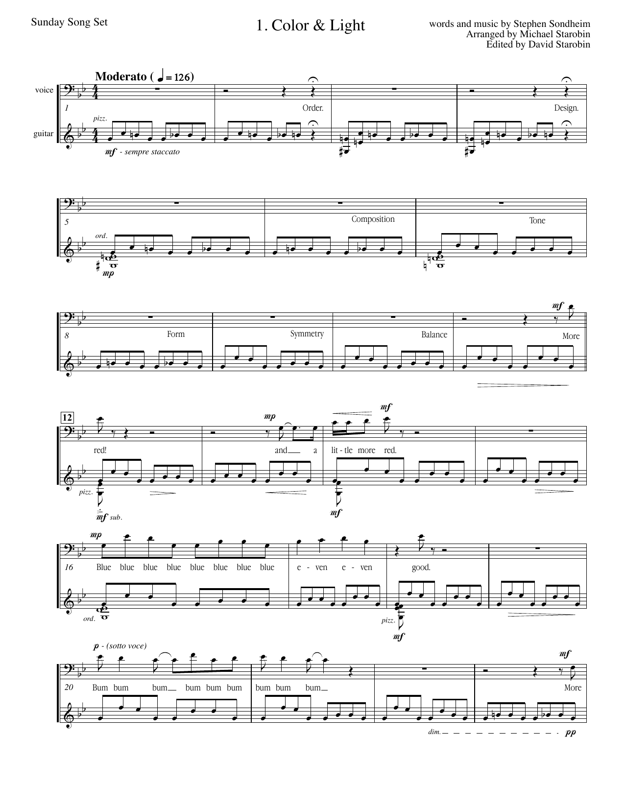 Learn to play Stephen Sondheim Color And Light (from Sunday In The Park With George) sheet music for Solo Guitar in minutes. Price: 7.8900$ Stephen Sondheim Color And Light (from Sunday In The Park With George) sheet music notes and chords arranged for Solo Guitar