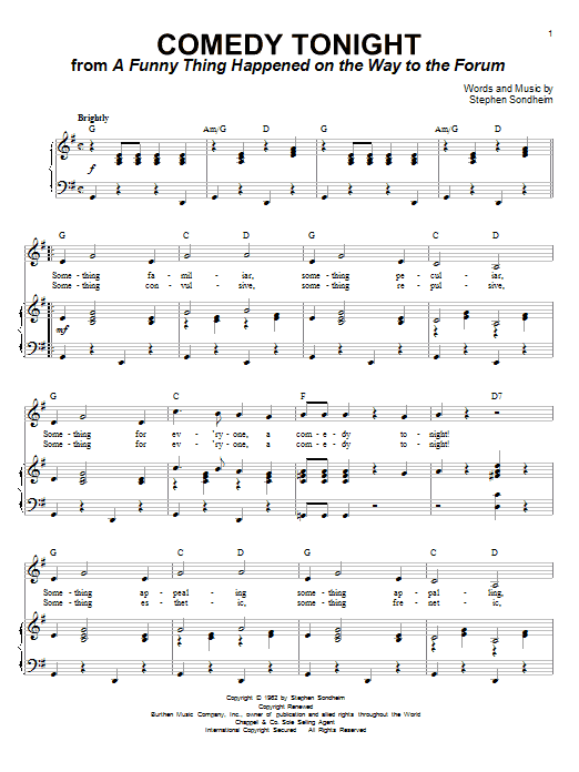 Stephen Sondheim Comedy Tonight sheet music notes and chords. Download Printable PDF.