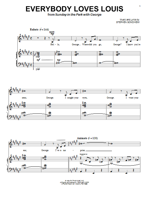 Stephen Sondheim Everybody Loves Louis sheet music notes and chords. Download Printable PDF.