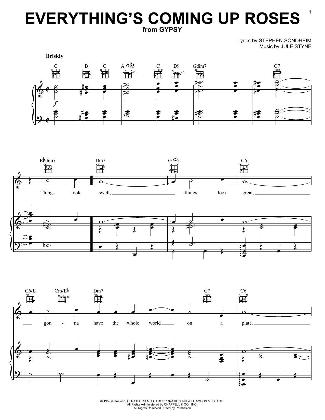 Stephen Sondheim Everything's Coming Up Roses sheet music notes and chords. Download Printable PDF.