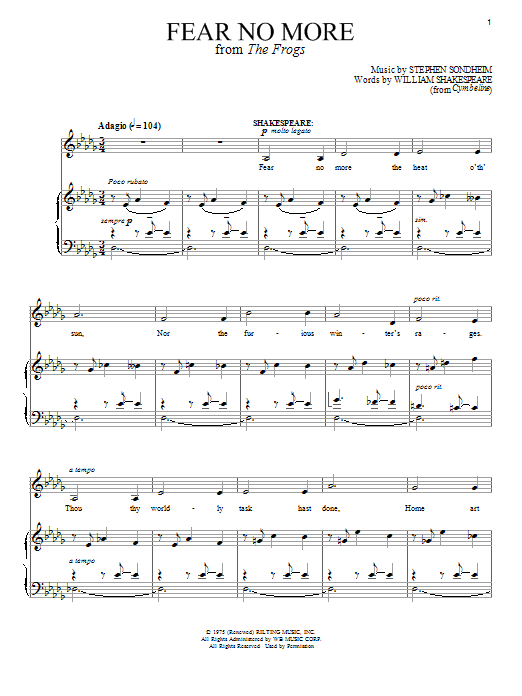 Stephen Sondheim Fear No More sheet music notes and chords. Download Printable PDF.