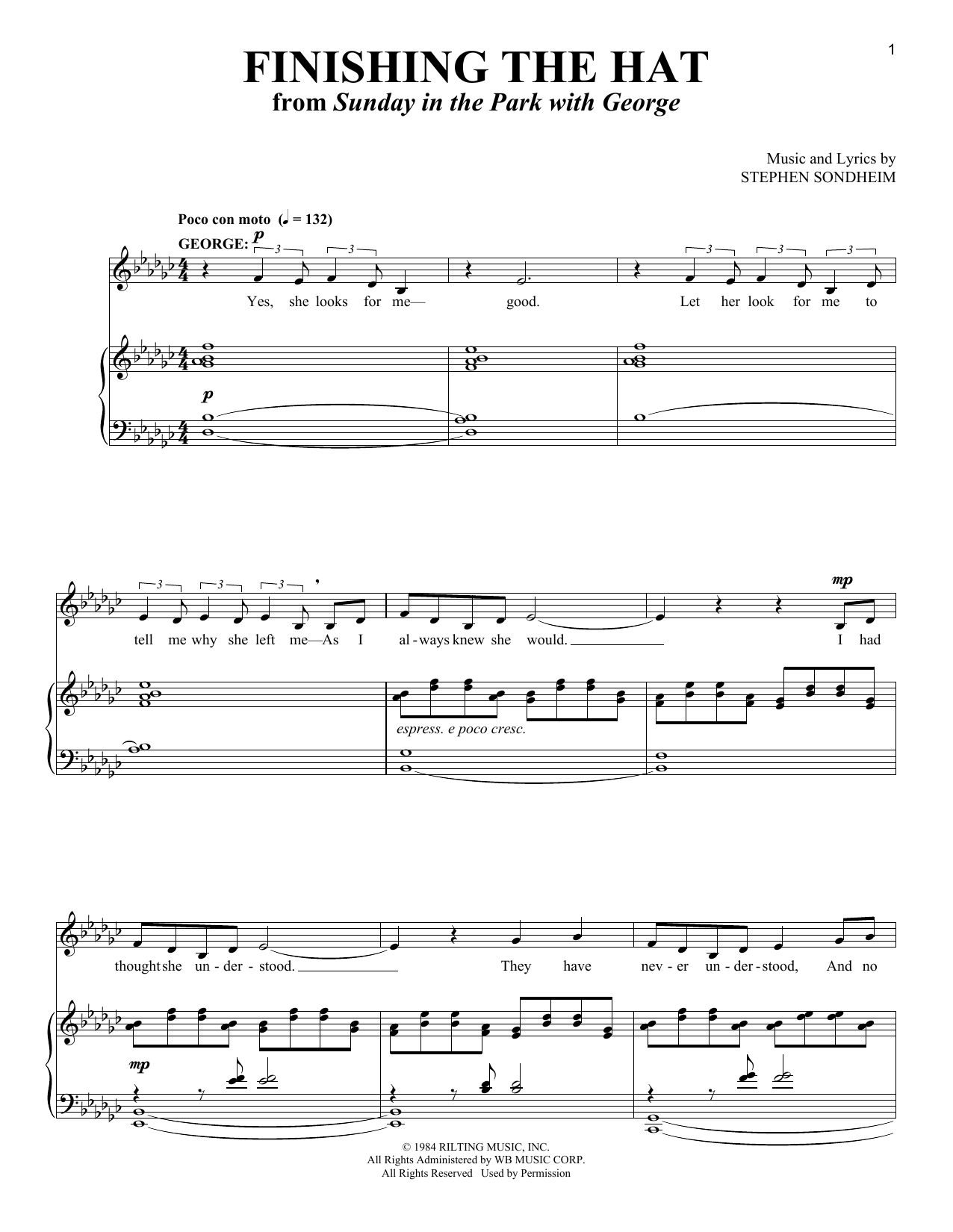 Stephen Sondheim Finishing The Hat sheet music notes and chords. Download Printable PDF.