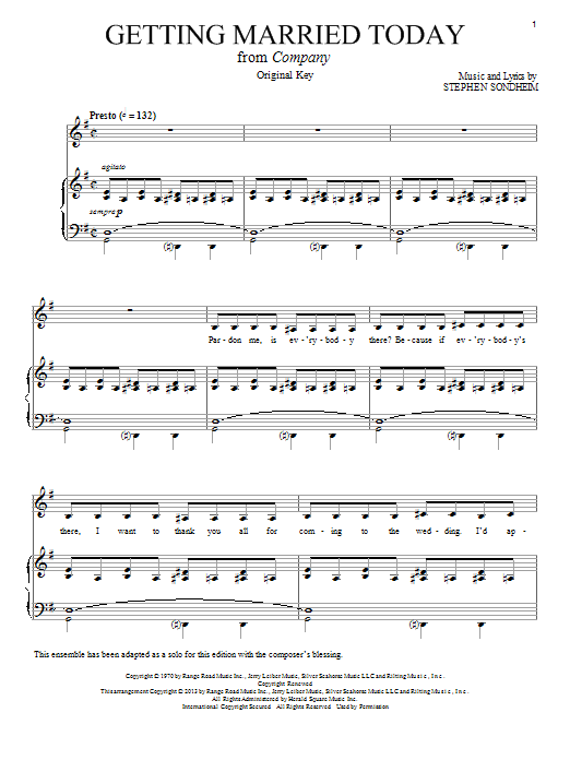 Stephen Sondheim Getting Married Today sheet music notes and chords. Download Printable PDF.