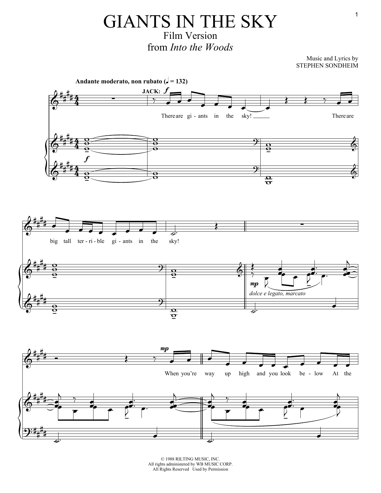 Stephen Sondheim Giants In The Sky (Film Version) (from Into The Woods) sheet music notes and chords. Download Printable PDF.