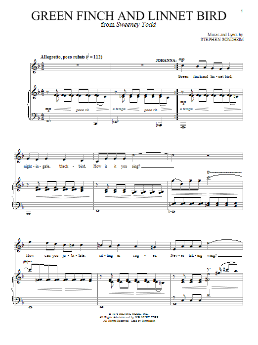 Stephen Sondheim Green Finch And Linnet Bird sheet music notes and chords. Download Printable PDF.