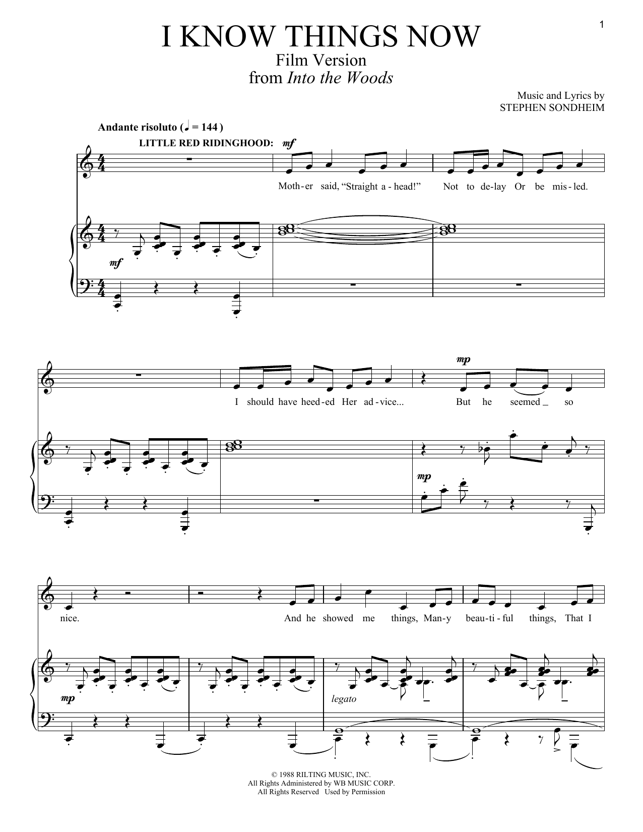 Stephen Sondheim I Know Things Now (Film Version) (from Into The Woods) sheet music notes and chords. Download Printable PDF.